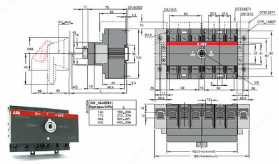 Реверсивный рубильник OT80F3C до 80А (без ручки управления )