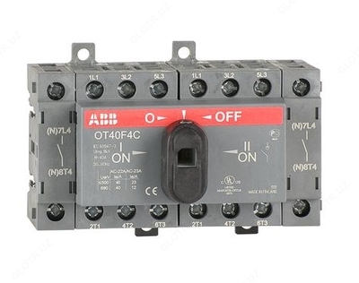 Реверсивный рубильник OT40F4C до 40A 4х-полюсный для установки на DIN-рейку или монтажную плату (с резерв. ручкой)