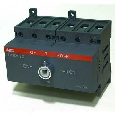 Рубильник реверсивный OT63F3C до 63А 3-полюсный для установки на DIN-рейку или монтажную плату (без ручки)